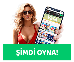 Kırmızı bikinili güneş gözlüklü bir kadın elinde mobil ekran ile canlı casino oyunları görseli
